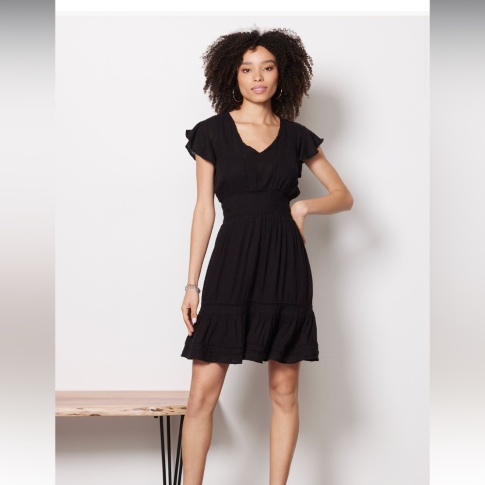 Tara Womens Linen Blend Ruffled Sleeves Mini Dress